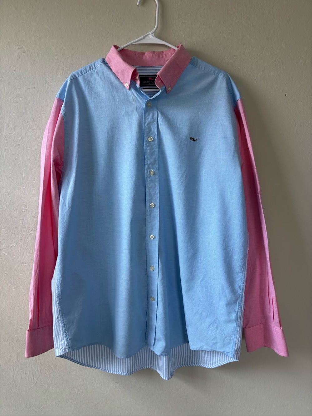 Vineyard Vines Mens Size XL Slim Fit Whale Shirt Button Up Color-block Pink Blue
